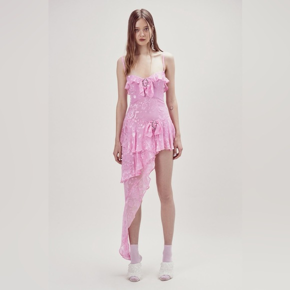 Pink Cosmo Asymmetrical Drapery Dress - Picture 2 of 15